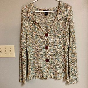BCBG MAXAZRIA Womens Classic Tan Brown Open Knit Big Button Cardigan Sweater XL